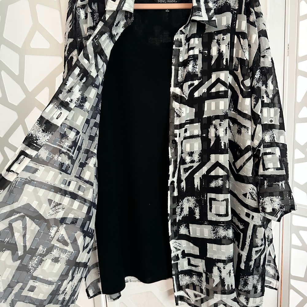 Plus Size Abstract Lightweight Sheer Shirt Oversized.